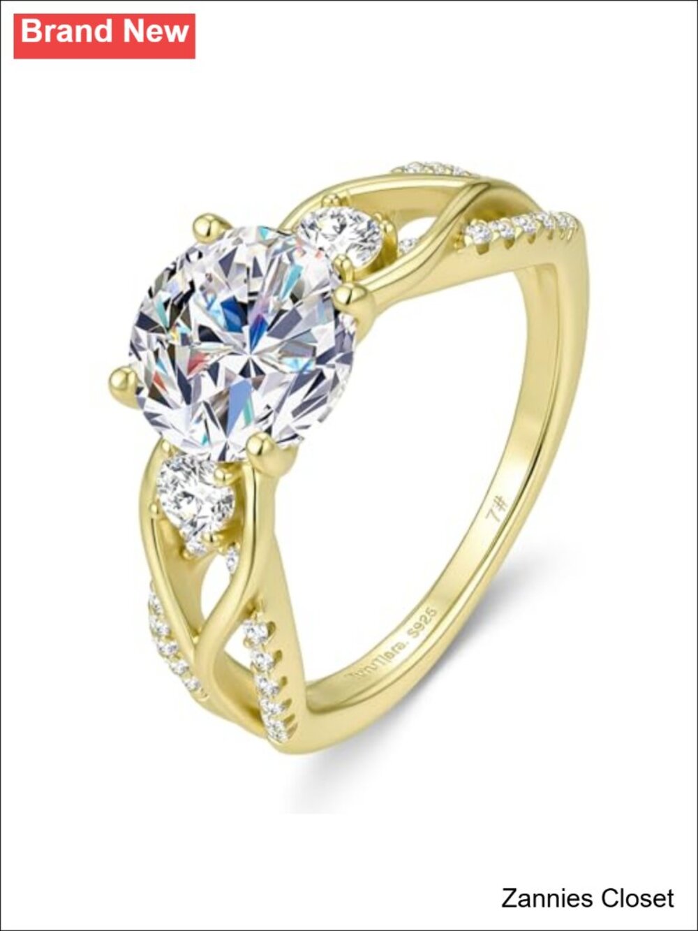 💍 TutuTiara 2CT Moissanite Twisted Engagement Ring 925 Sterling Silver 18K